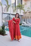 Ka 1237 Mul Chanderi Mirror Lace Work Gown With Pant with Dupatta